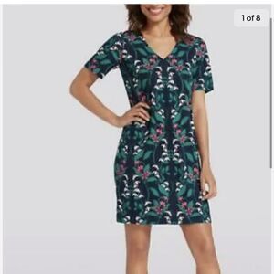 Draper James Ponte Knit A Line Short Sleeve Dress Small  Blue Red White Floral